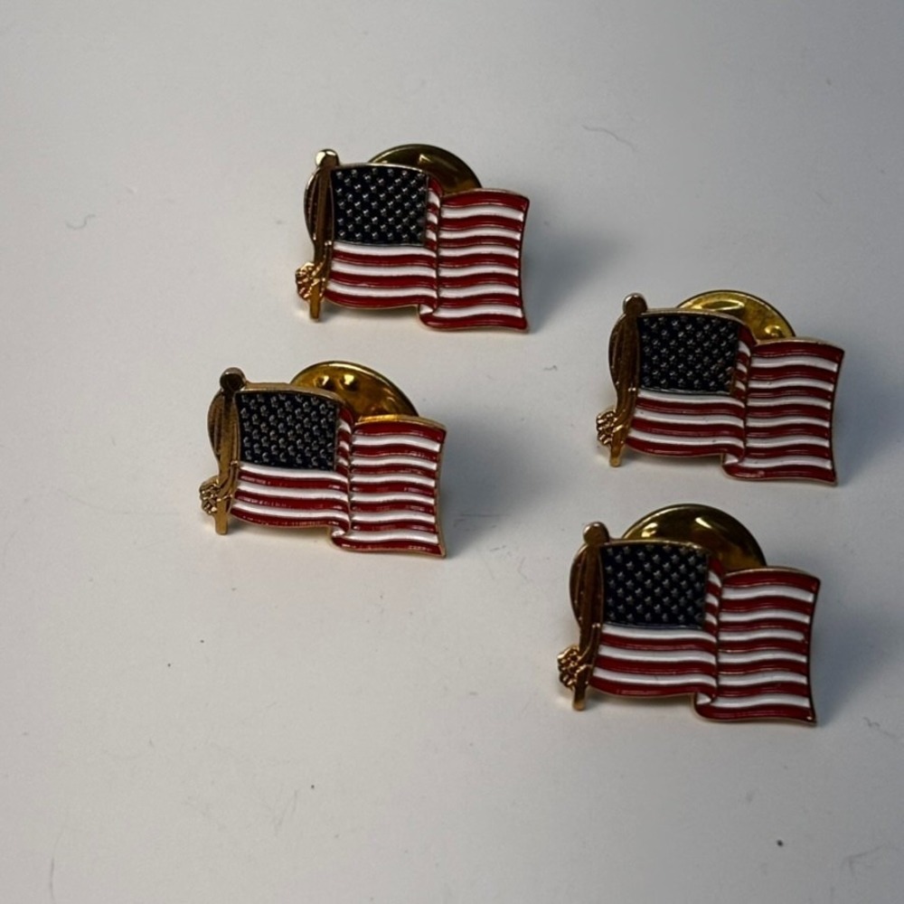 American Flag Lapel Pin Lot Red White Blue Waving USA Patriotic Statement 4pc